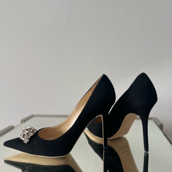 Jimmy Choo black suede pumps with crystal embellished brooch 40 $895 - Picture 6 of 7